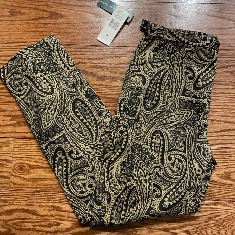 NWT RALPH LAUREN women’s stretch cotton ankle pants paisley taupe / blk 6